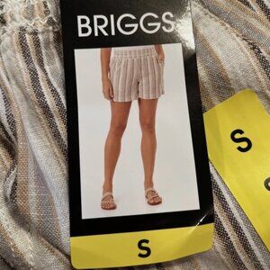 NWT Briggs Women's Small Linen Blend Tan Striped Shorts